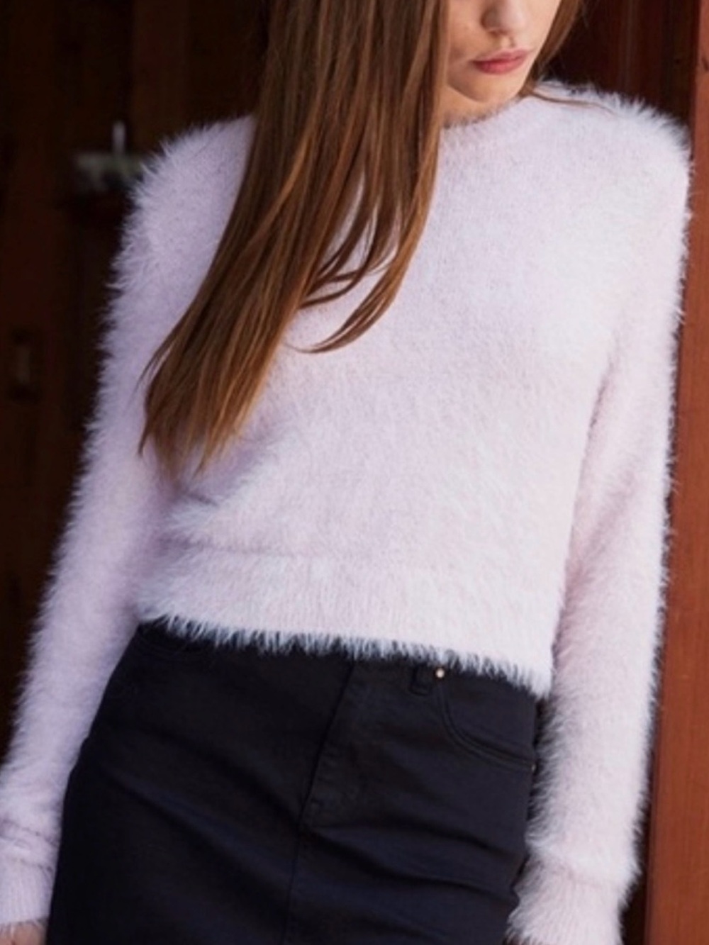 Kendall & Kylie Fuzzy Cropped Sweater